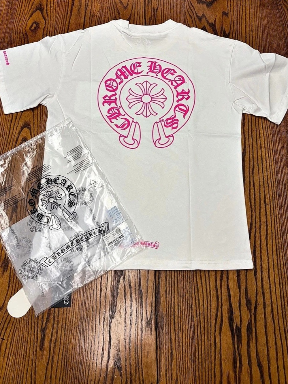 Chrome Hearts Pink Logo Horseshoe S/S Pocket Tee White